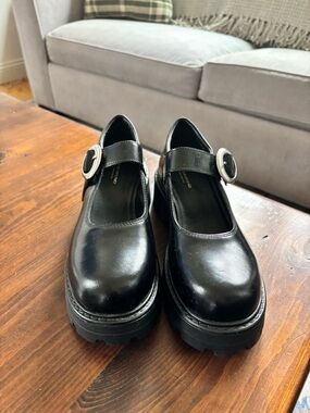 Vagabond Black Cosmo 2.0 Mary Jane Platform Silver Buckles New